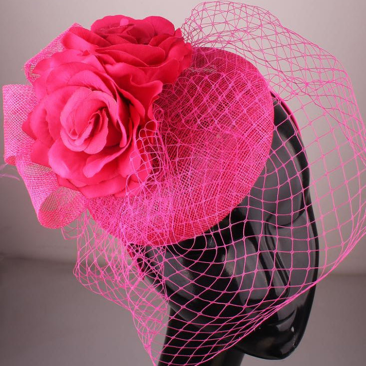 Fuchsia Rose Netting Fascinator