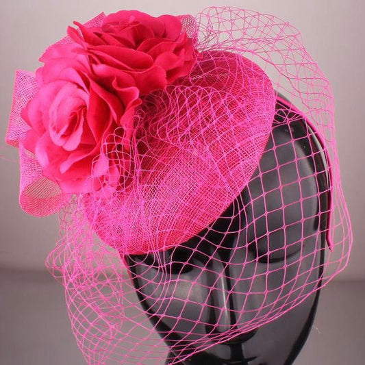 Fuchsia Rose Netting Fascinator