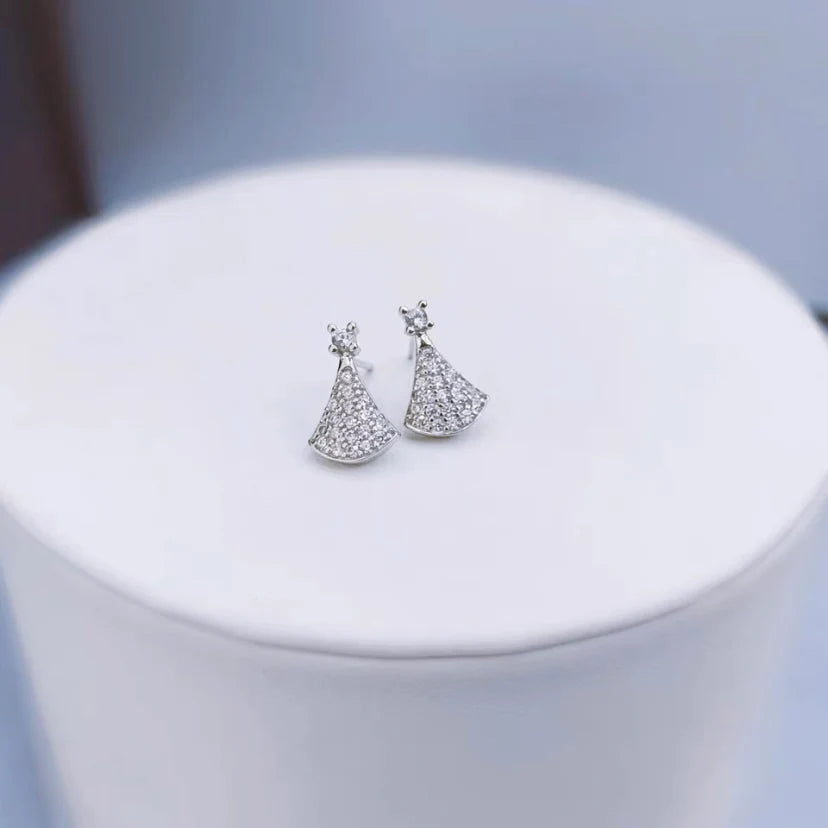 Crystal Fan Earrings Silver