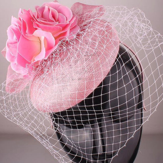 Pink Rose Netting Fascinator