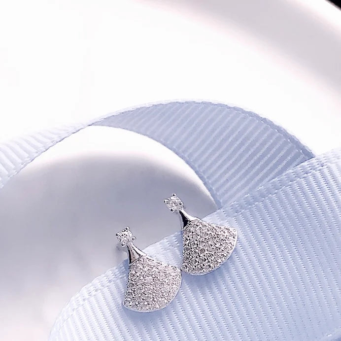 Crystal Fan Earrings Silver