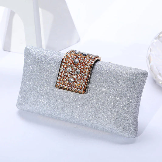 Amanda Crystal Glitter Clutch Silver