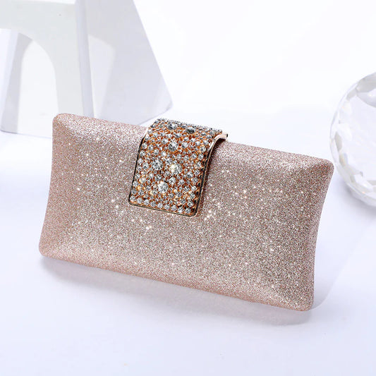 Amanda Crystal Glitter Clutch Champagne