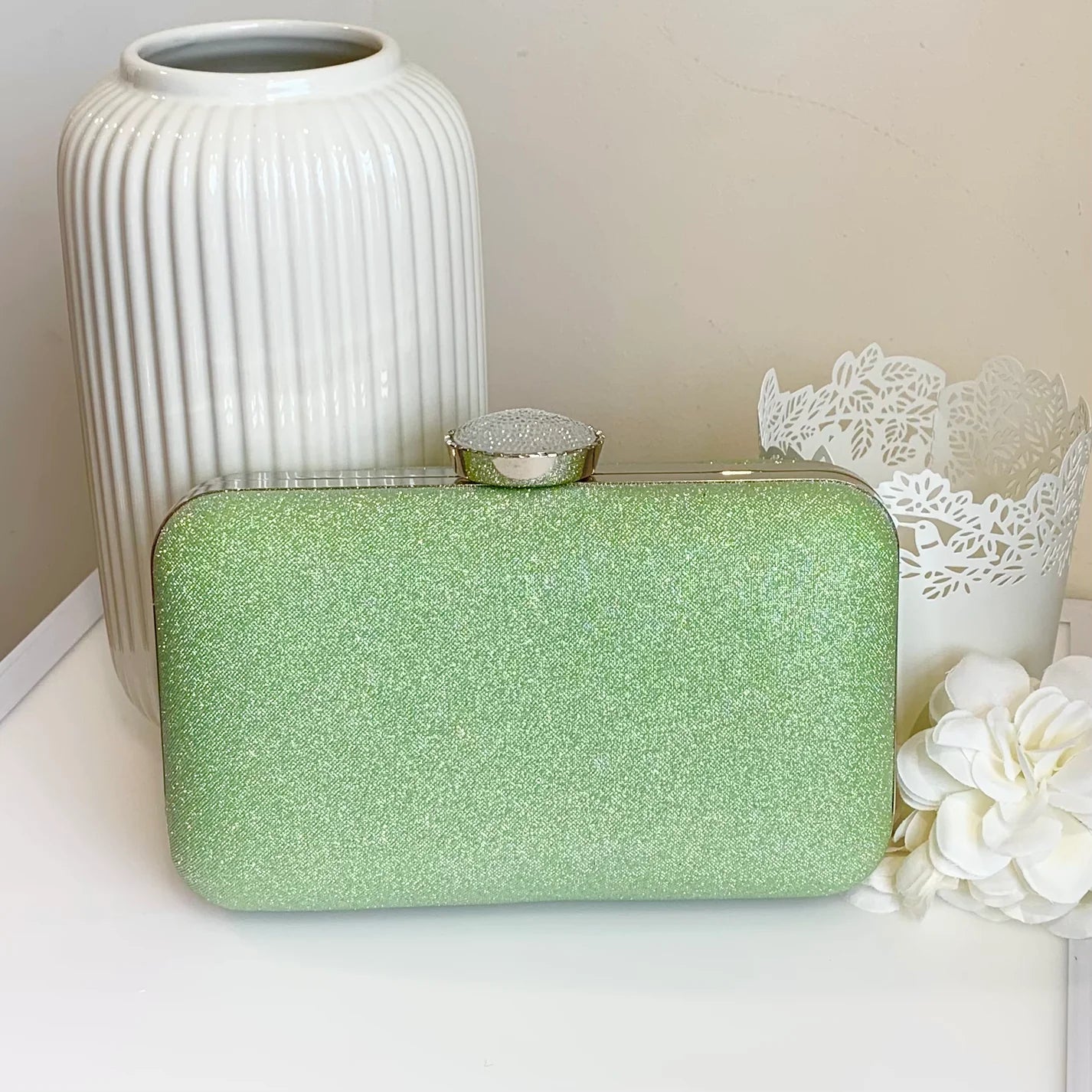 Riona Glitter Clutch Green