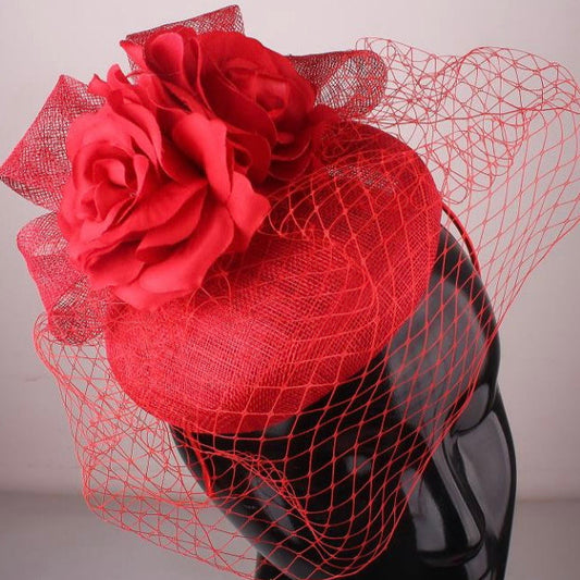 Red Rose Netting Fascinator